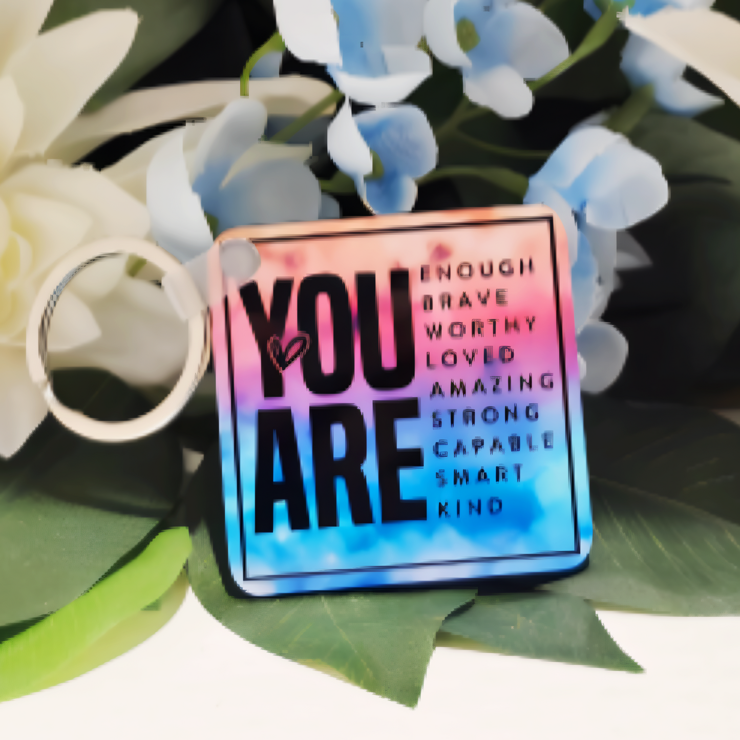 ✨ "You Are Enough" Keychain – Inspirational Sublimated Square Keychain with Clip & Metal Ring