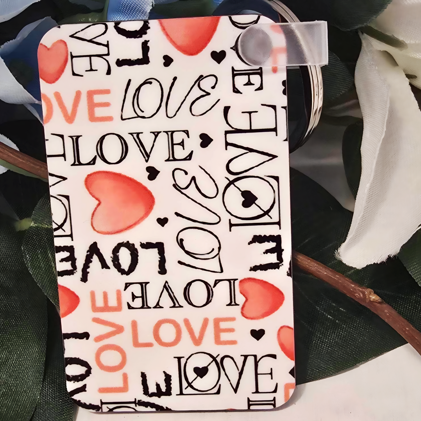 ❤️ Porte-clés Love &amp; Hearts – Porte-clés rectangulaire sublimé avec clip et anneau en métal