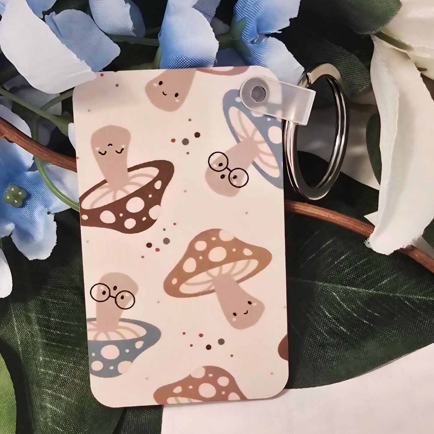 🍄 Whimsical Mushroom Keychain – Cute Cottagecore Sublimated Keychain with Clip & Metal Ring